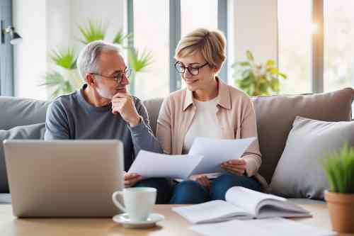 Älteres Ehepaar liest gemeinsam Dokumente